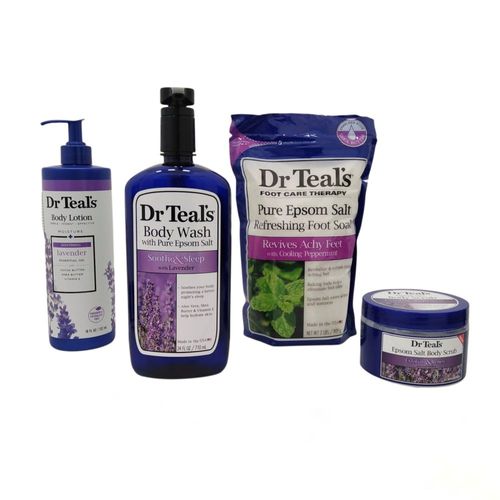 Set Lavanda Relajante Body Wash 710ml + Body Lotion 532ml + Sal Epsom 2LB + Exfoliante 16oz