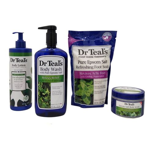 Set Eucalipto Refrescante Body Wash 710ml + Body Lotion 532ml + Sal Epsom 2LB + Exfoliante 16oz